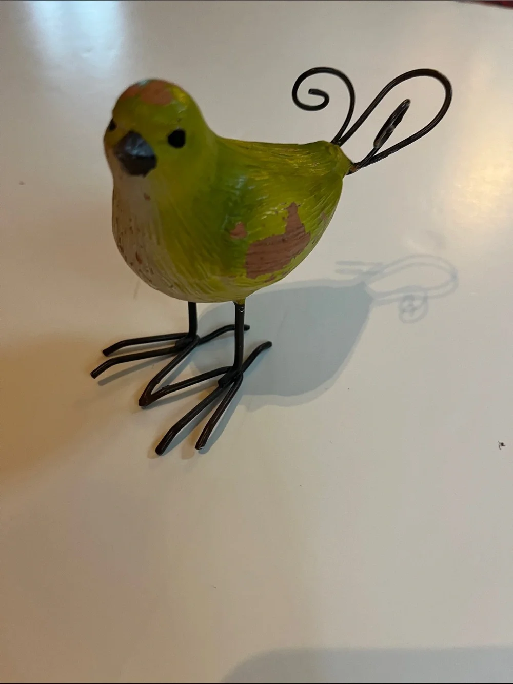 Decorative Yellow Green Garden Bird Figurine with Metal Legs and tail - Picture 2 of 6